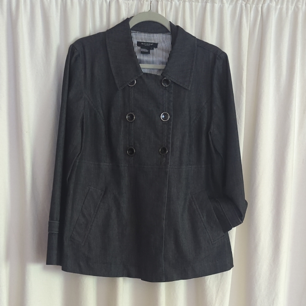 Sandro Black Double-Breasted Trench Coat